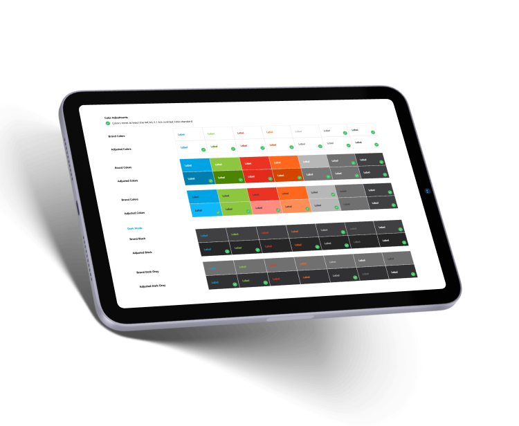 Accessibility color-contrast audit shown on a tablet
