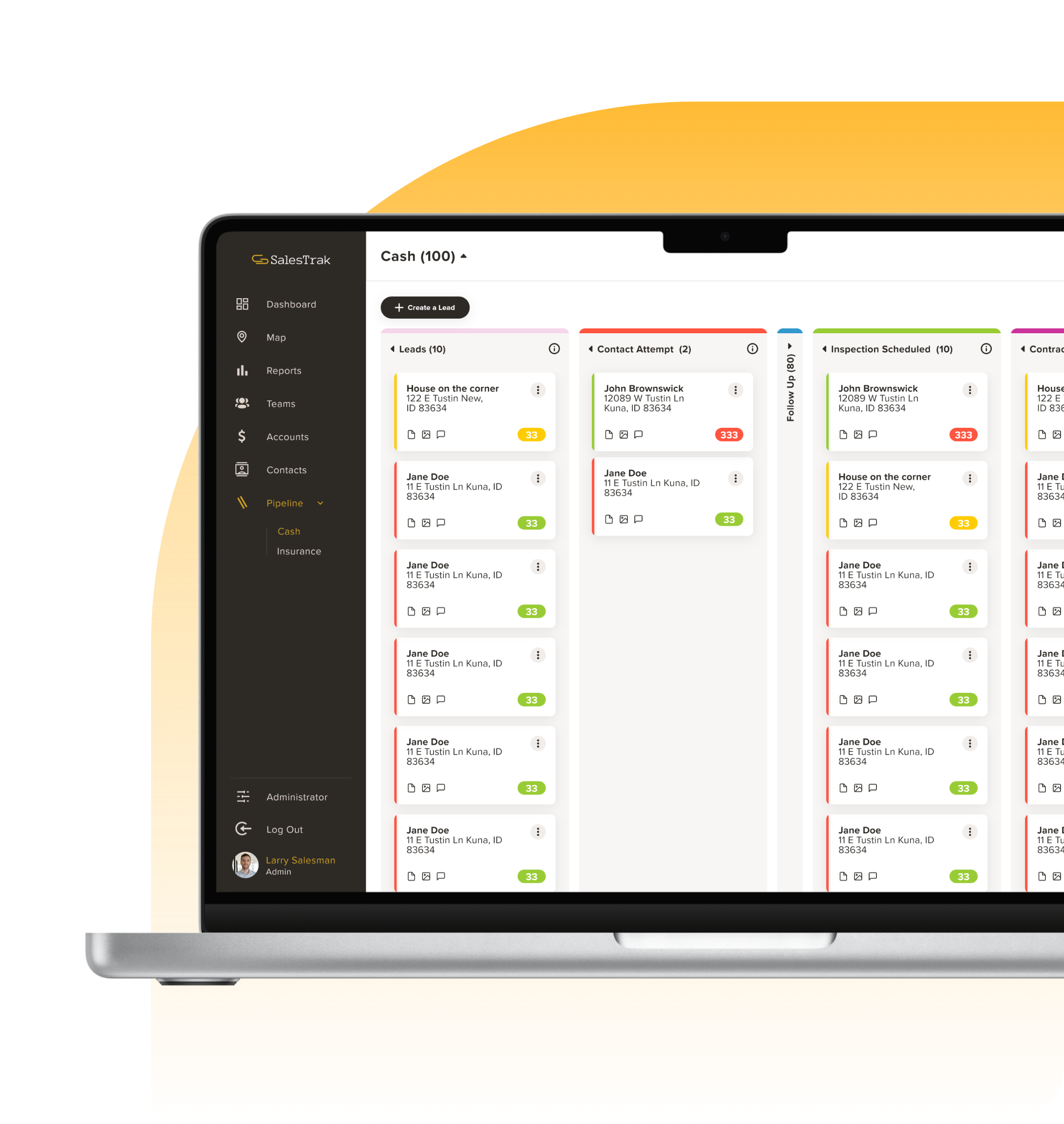 SalesTrak web application on a laptop